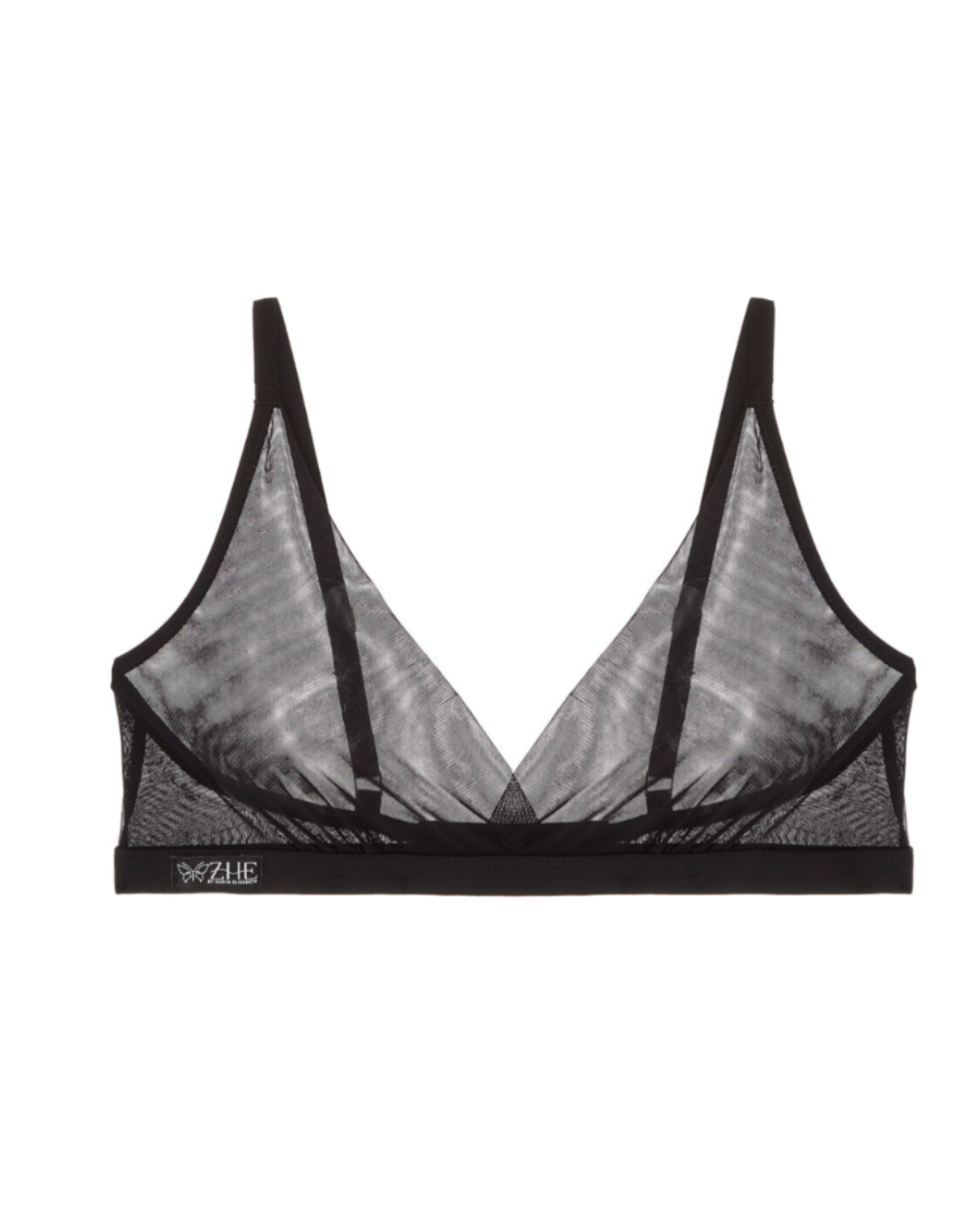 Black Bella bralette with sheer mesh cups and black trim by ZHE