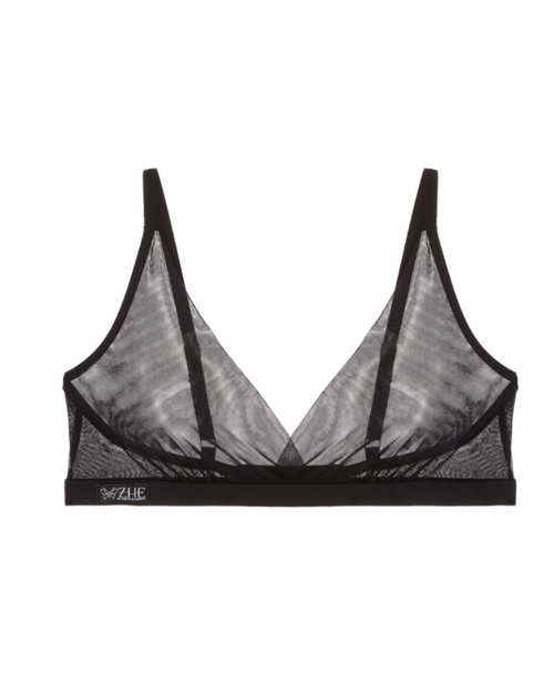 Black Bella bralette with sheer mesh cups and black trim by ZHE