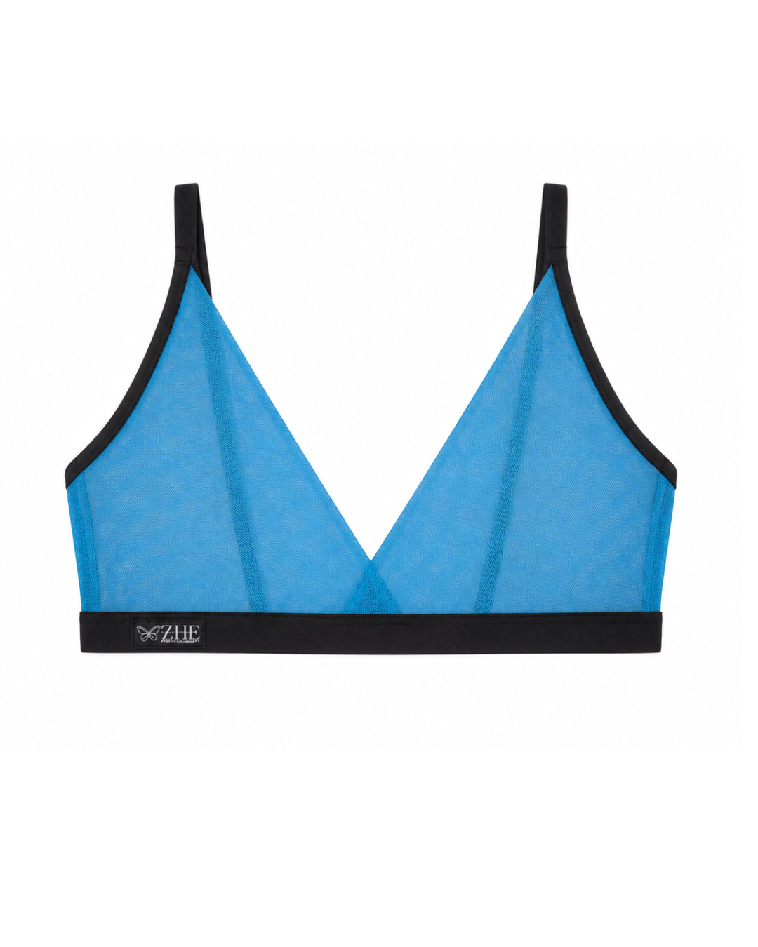 Teal Bella bralette with sheer mesh cups and black trim by ZHE