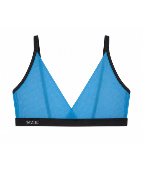 Teal Bella bralette with sheer mesh cups and black trim by ZHE