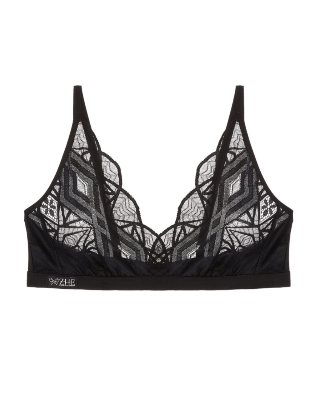 Black Wicked bralette with geometric lace cups by ZHE